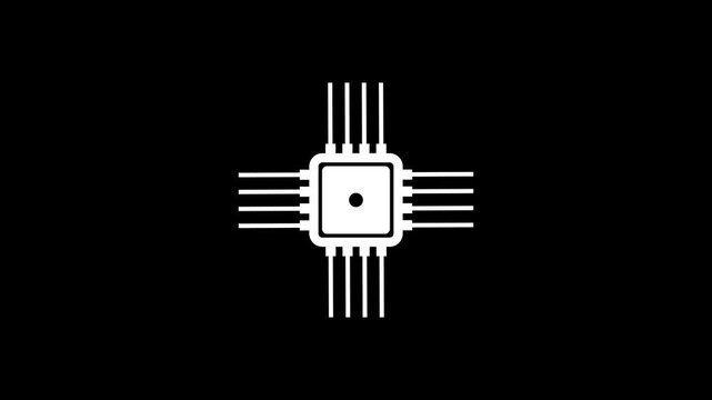 Minimalist cp u microchip icon animation, digital technology processor symbol, tech motion for hardware and computing concepts