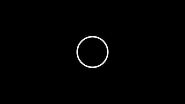 Minimalist white loading spinner animation on black background, for ui ux, progress buffering