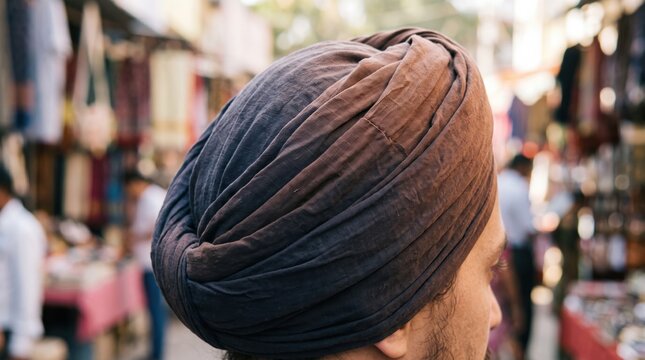 Traditional Turban Headwear in a Market