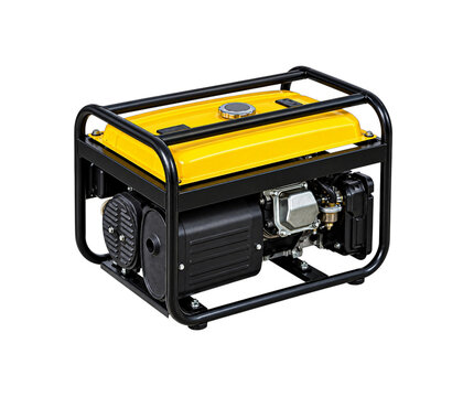 Yellow portable electric power generator isolated on white background for industrial use