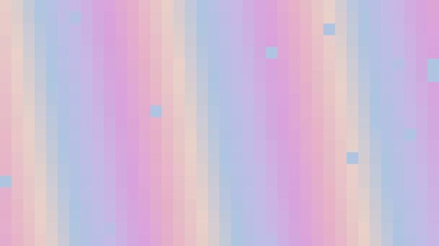 Soft pastel pink, blue, lavender, and peach vertical color bands with pixelated blocks create a minimal modern motion background for digital design, presentations, websites, and creative media.