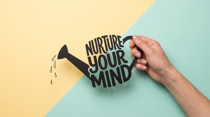 Hand holding paper watering can nurture your mind mental health © jamal