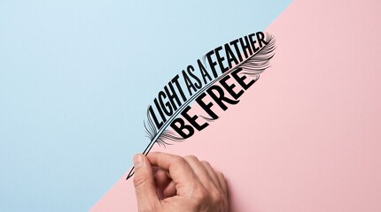 Hand holding feather pen writing words be free © jamal