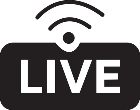Live broadcast icon with signal waves over a black rounded rectangle shape