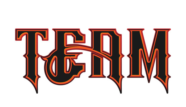 Dark gothic style team text effect with sharp typography isolated PNG