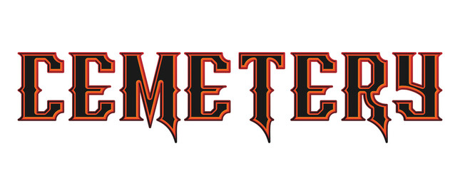 Spooky cemetery text lettering with gothic font and glowing red orange outline isolated on transparent background © Ndoewer