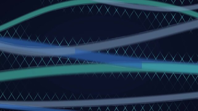 Abstract flowing blue and green curved lines on dark grid