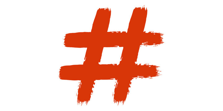 Orange hashtag symbol with textured brush stroke style for social media marketing and digital engagement.
