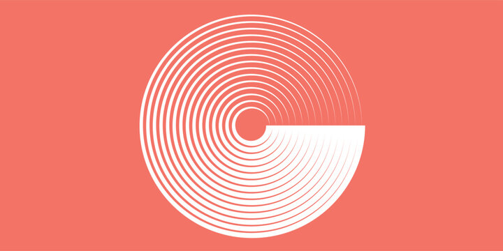 Concentric circle line pattern set with coral red and white background contrast