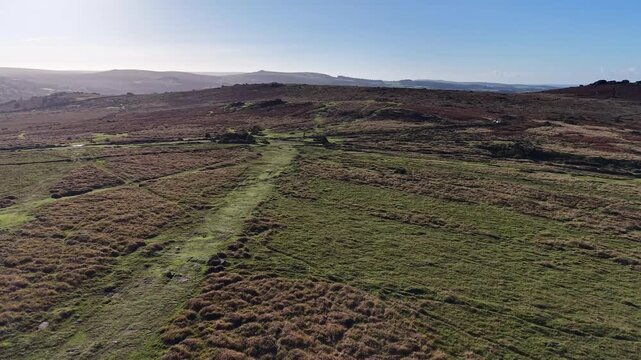 Grass walking path to Windy Post on Dartmoor