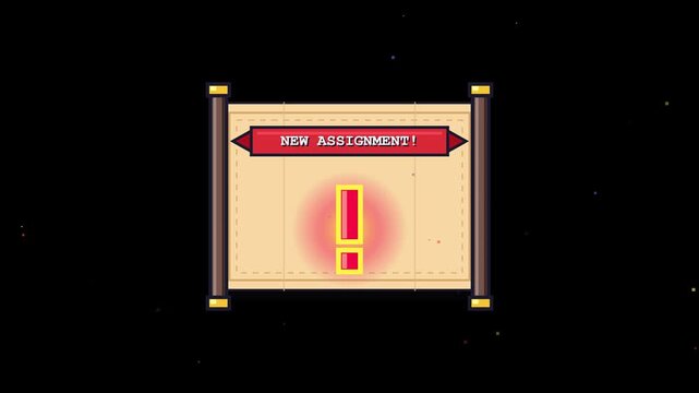 Pixel art scroll unfurling with new assignment notification