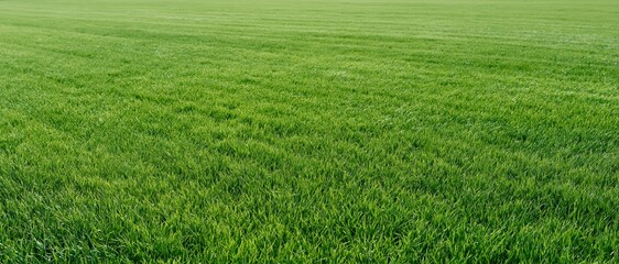 Naklejka premium Vast flat field of young green wheat growing in rural farmland