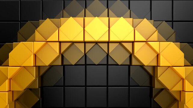 Geometric Shapes Form a Wave. Abstract motion, two color, 3d rendering, 4k resolution
