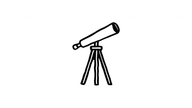 Telescope For Stargazing And Astronomical Observation Hand Drawn Doodle Animation. Observatory Instrument And Space Exploration. Astronomy Education And Science Content. 4K Loop With Alpha Channel.