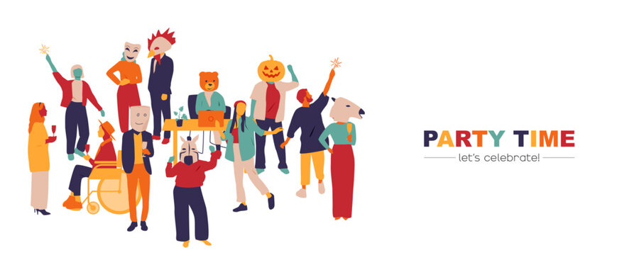 Party Time banner. People celebrating.