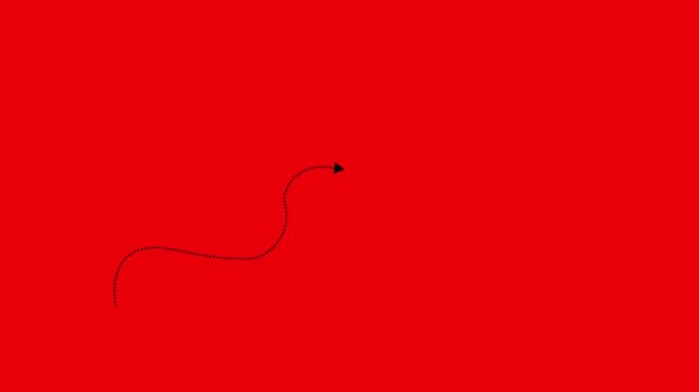 Curved dashed arrow from right to left on red background 4k video animation