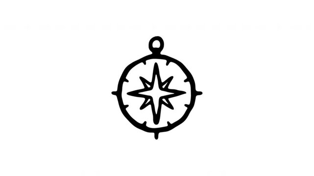 Compass For Navigation And Direction Hand Drawn Doodle Animation. Direction Finder And Travel Wayfinding. Adventure Route Planning Symbol. 4K Loop With Alpha Channel.