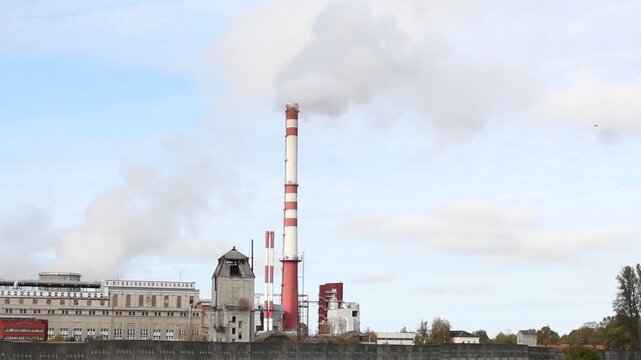 Factory Chimneys Emitting Polluting Smoke Video.

