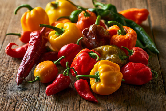Peruvian chilies, including aj&iacute; amarillo, aj&iacute; limo, rocoto, aj&iacute; panca, and aj&iacute; mirasol