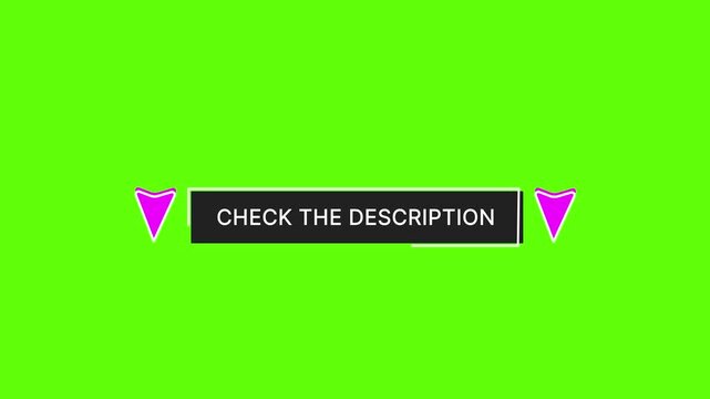 Hot pink pop art check the description animated lower third with mouse click on green screen background, 4K call to action overlay