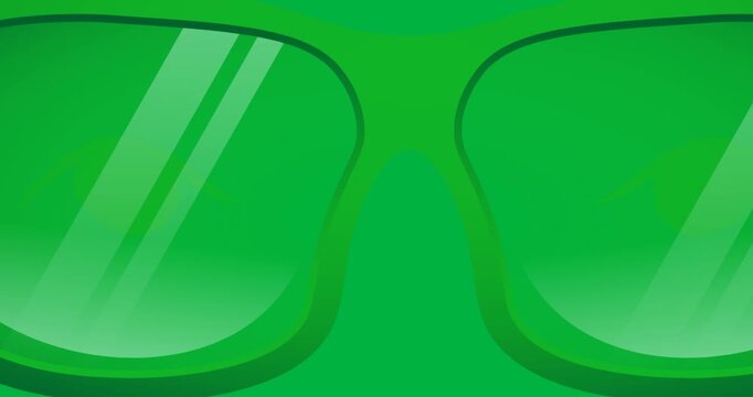 Digitally animation of green sunglasses icon against black background