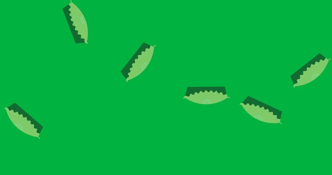 Digital animation of multiple pie icons falling against black background