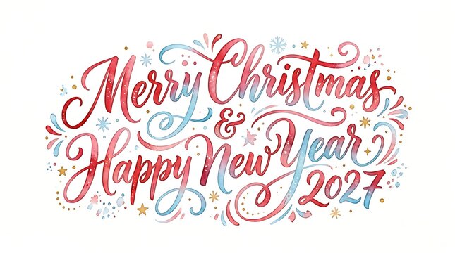 Watercolor merry christmas and happy new year 2023 calligraphy holiday greeting