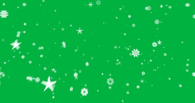 Digital animation of snowflakes icons falling with copy space against transparent background