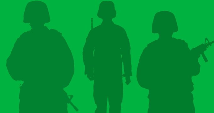 Silhouette of military soldier against copy space on transparent background