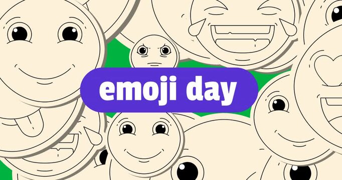 Emoji day text banner over multiple face emojis floating against transparent background