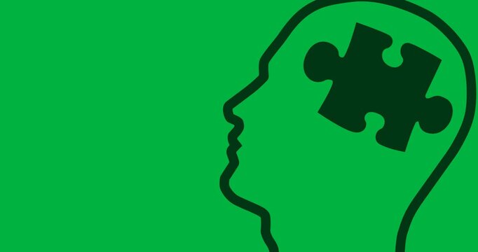 Jigsaw puzzle over human head icon against copy space on transparent background
