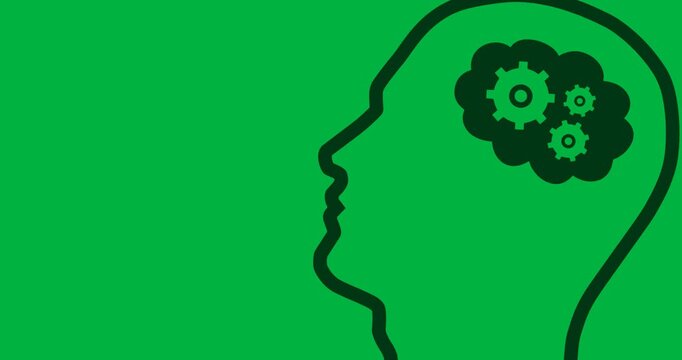 Gear wheels over human head icon against copy space on transparent background