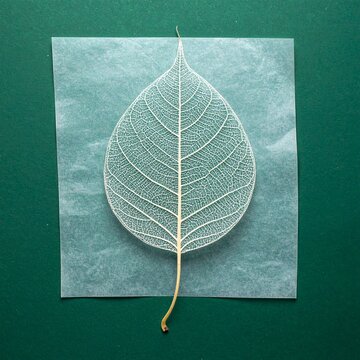 Leaf Skeleton with Lace Like Veins Under Translucent Vellum on Green