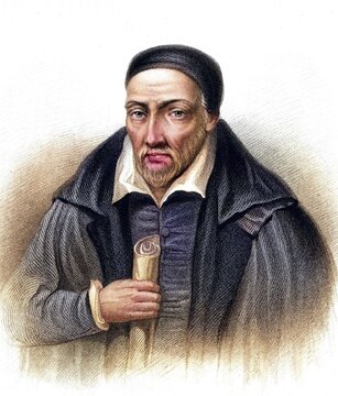 George Buchanan (1506-1582) Scottish humanist, historian and scholar, tutor to Mary Queen of Scots (1562) and to her son James VI in 1567, Keeper of the Privy Seal of Scotland (1571-1583), engraving from A Biographical Dictionary of Eminent Scotsmen by Thomas Thomson (1870), Historical, digitally restored reproduction from a 19th century original, Record date not stated