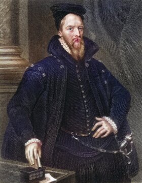 Ambrose Dudley, Earl of Warwick, c. 1528, 1590, British soldier and statesman. From the book Lodge's British Portraits published in London 1823, Historic, digitally restored reproduction from a 19th century original, Record date not stated