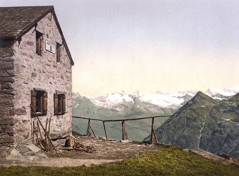 Alte Prager H&uuml;tte, at 2489 m above sea level southeast of the Gro&szlig;venediger in East Tyrol in Austria, Historical, digitally restored reproduction from a 19th century original, Record date not stated