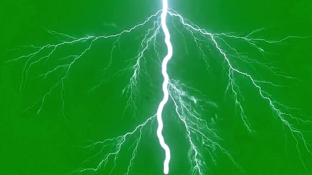 Glowing white lightning bolt striking downward with branching electric flashes in digital motion footage