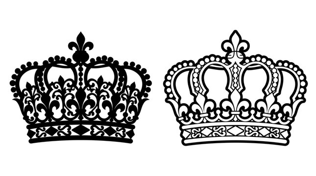 Two ornate royal crowns are depicted as black silhouettes on a white background