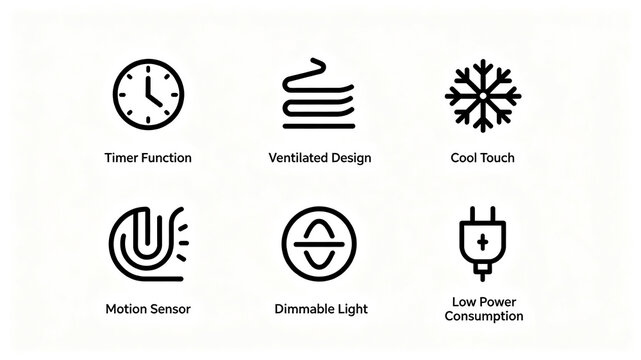 Smart home appliance icon, representing intelligent attributes such as timed temperature control and low power consumption, suitable for creating smart home product pages and advertising materials.
