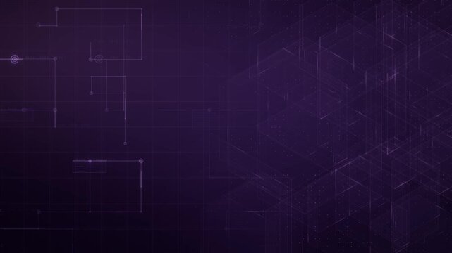 Purple circuit line pattern and diagonal geometry with central copy space animation