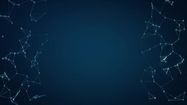 Cyan connected mesh borders framing dark blue central copy space animation