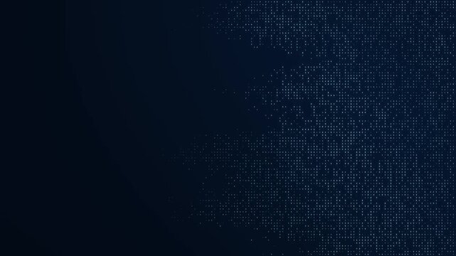 Blue digital dot texture on right with dark copy space at left animation