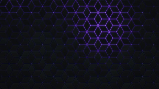 Purple luminous hexagonal lattice on dark background animation loop