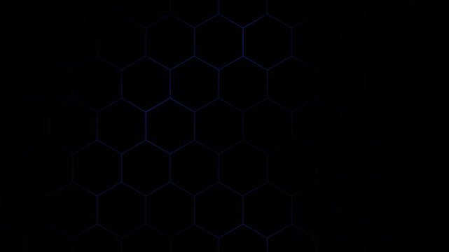 Faint blue hexagonal outlines on black background animation