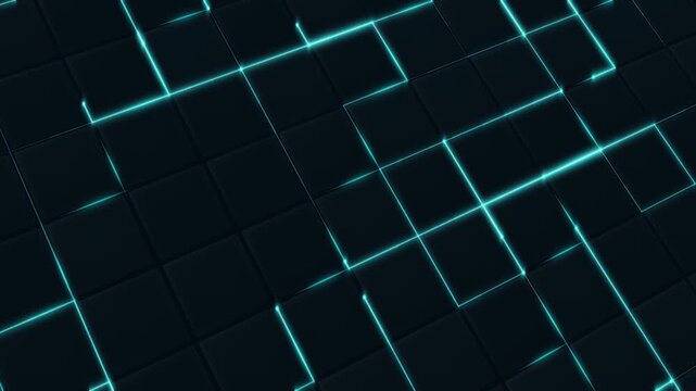 Cyan diagonal rectangular circuit lines with bright intersections animation loop
