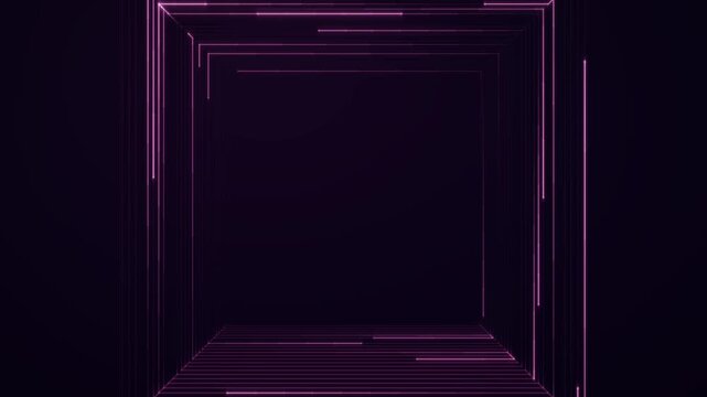 Purple futuristic rectangular frame with glowing segmented edges animation loop