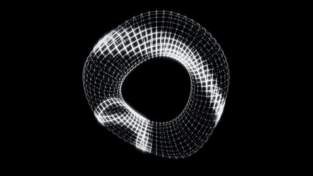 White wireframe torus with bright moving highlights on black animation loop
