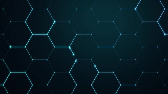 Cyan segmented hexagonal network with glowing connection points animation loop