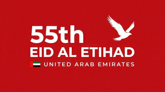 55th eid al etihad uae national day celebration graphic with falcon illustration on red background