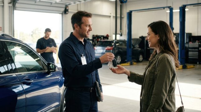 Customer Receiving Car Keys after Service